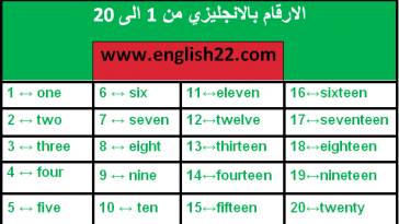 الارقام بالانجليزي من 1 الى 20