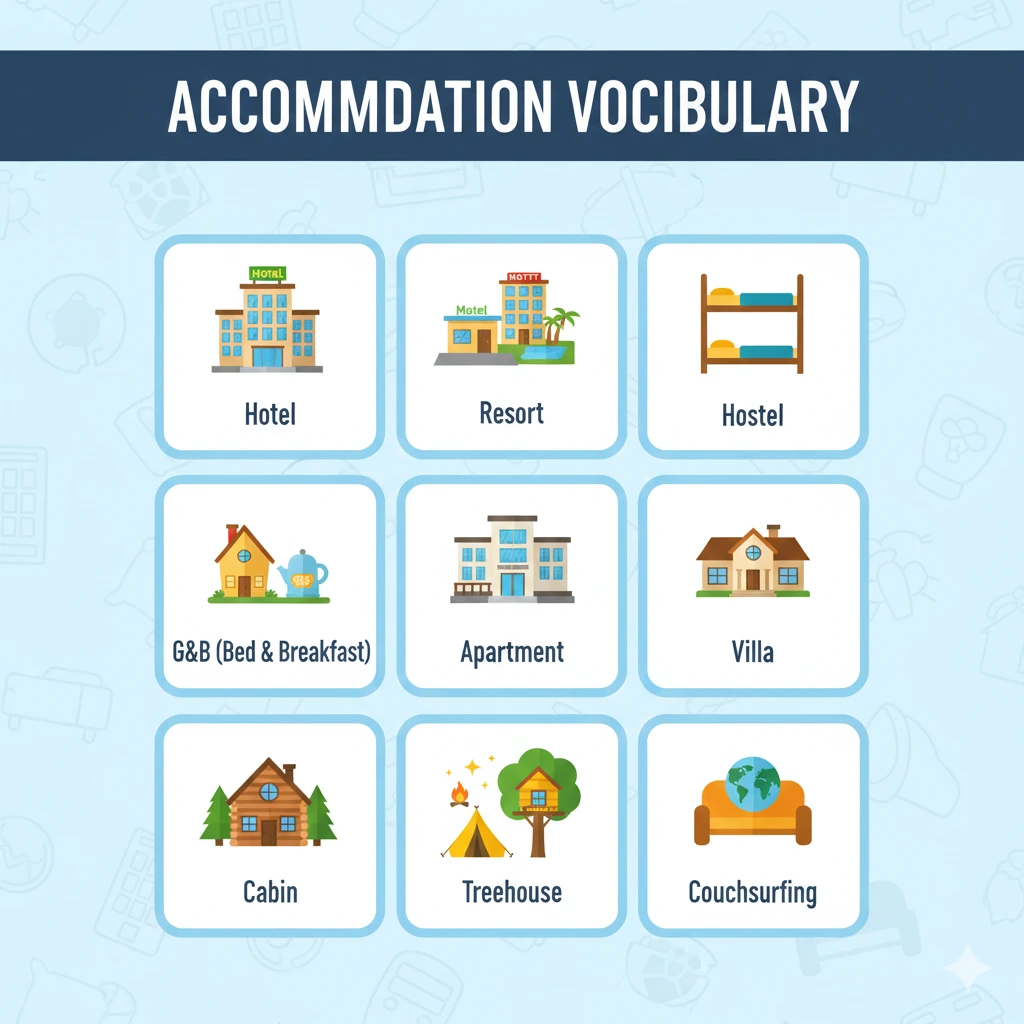 The Ultimate Travel Vocabulary Guide: 107 Words, Phrases & Practice Exercises (2026) 4 Accommodation Vocabulary