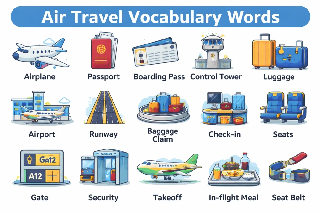The Ultimate Travel Vocabulary Guide: 107 Words, Phrases & Practice Exercises (2026) 3 Air Travel Vocabulary Words
