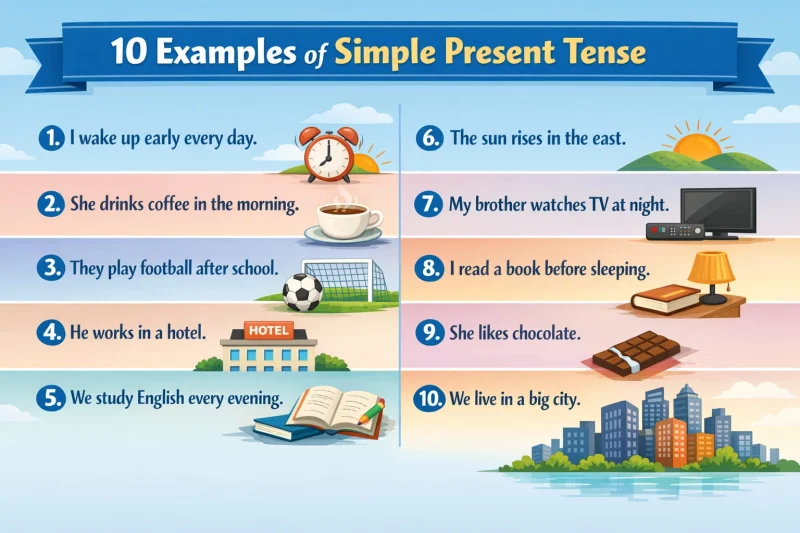 10 examples of simple present tense