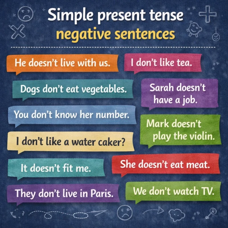 Simple present tense negative sentences examples