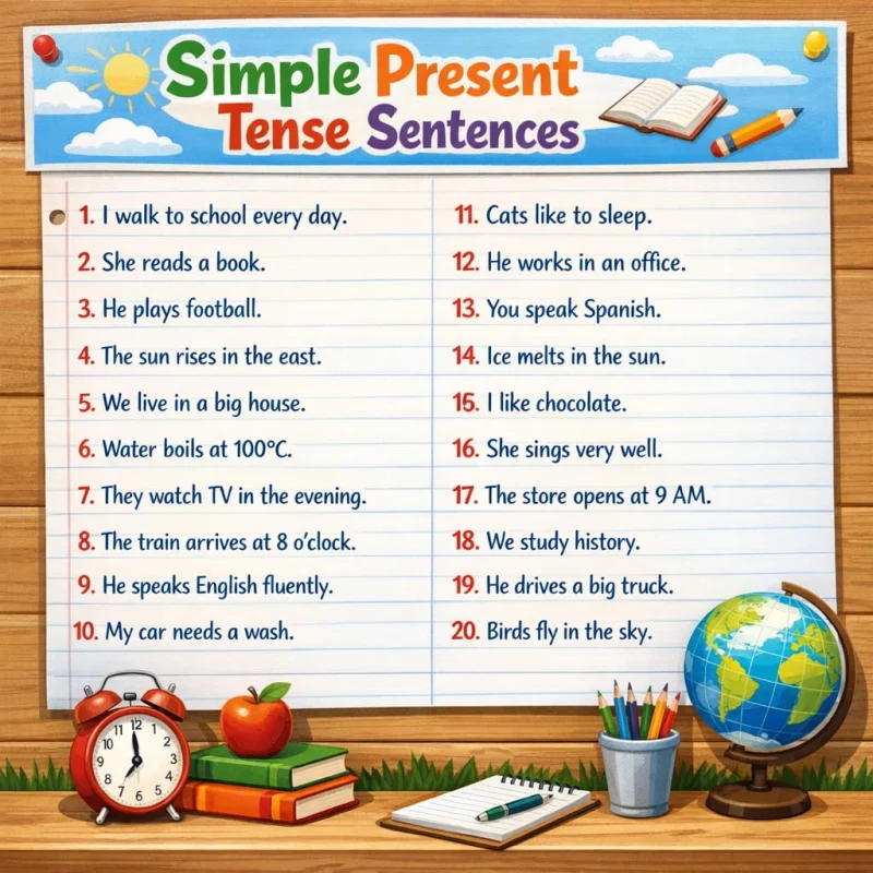 Simple present tense sentences