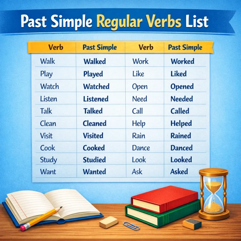 Past simple regular verbs list