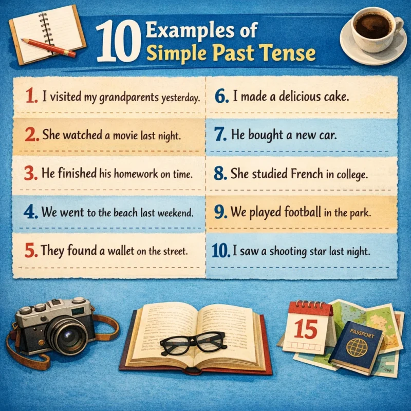 Simple past tense examples list